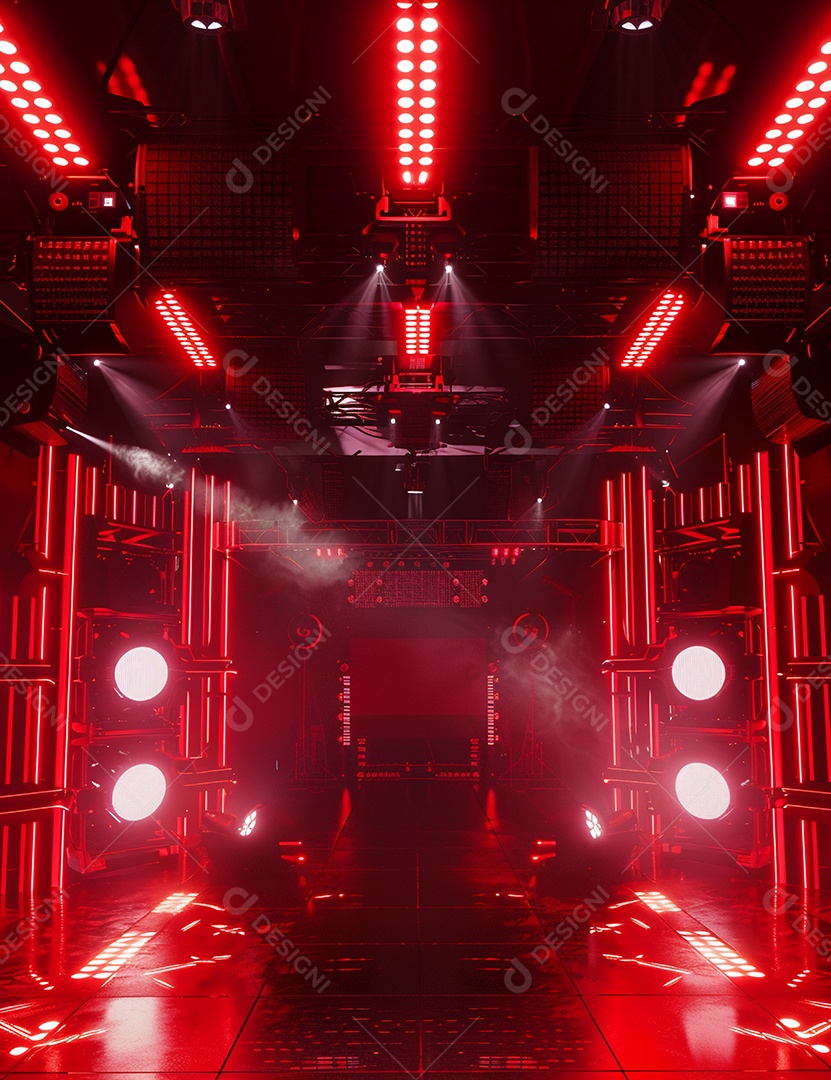 Cenário futurístico sobre fundo com luzes de led