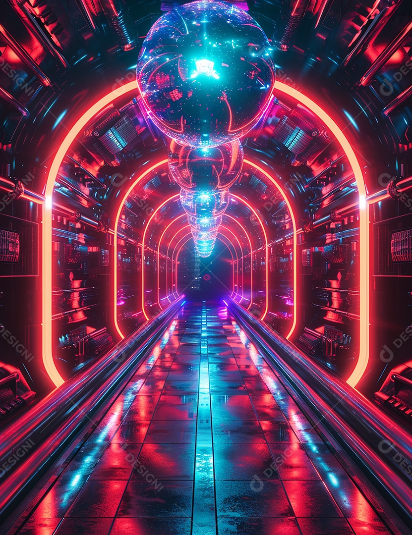 Cenário futurístico luzes coloridas de led