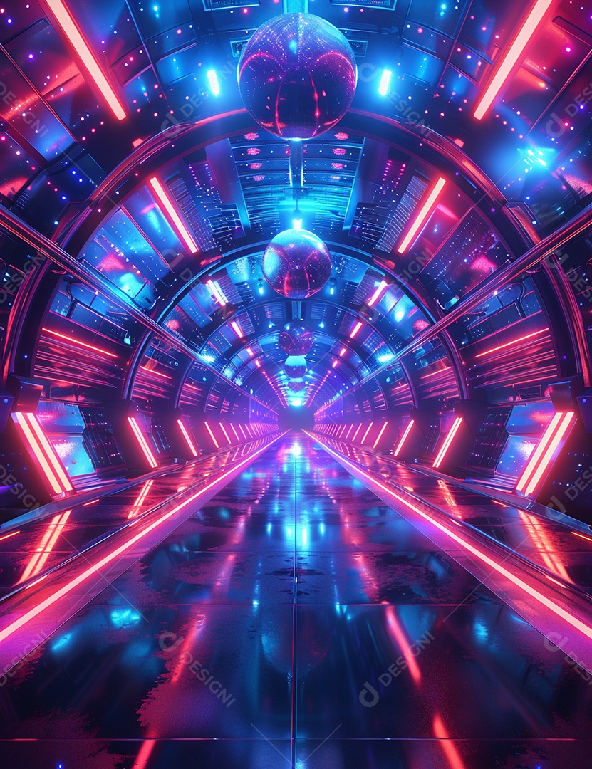 Cenário futurístico luzes coloridas de led