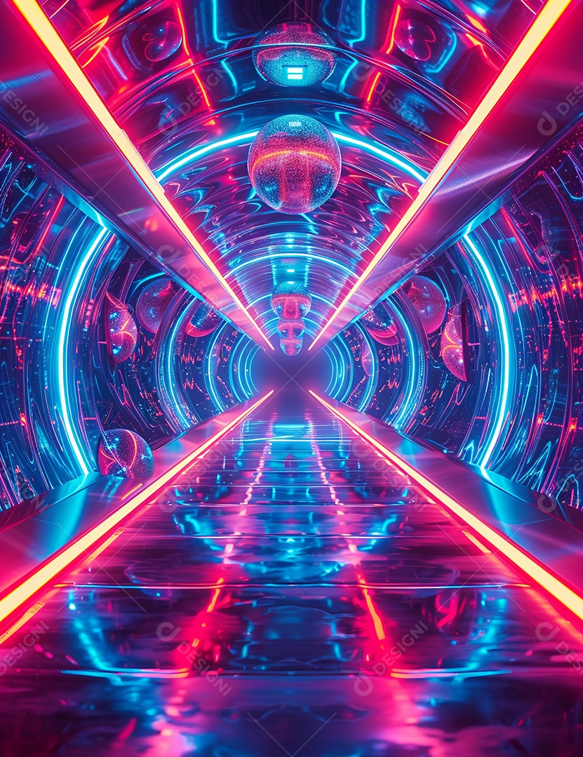 Cenário futurístico sobre fundo com luzes de led 3D