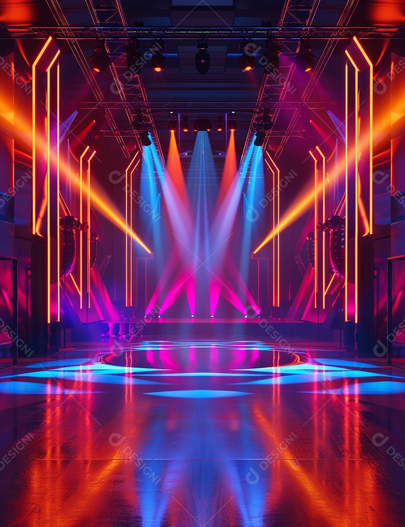 Cenário futurístico sobre fundo com luzes de led 3D