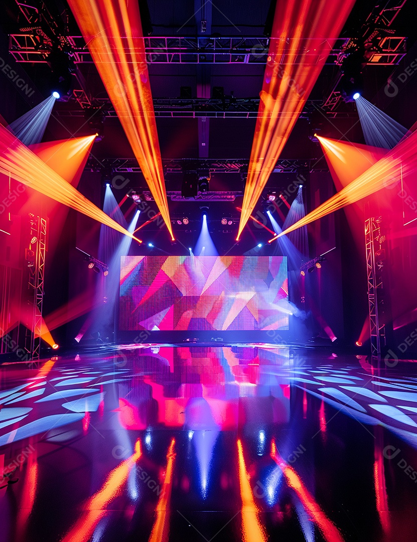 Cenário futurístico sobre fundo com luzes de led 3D