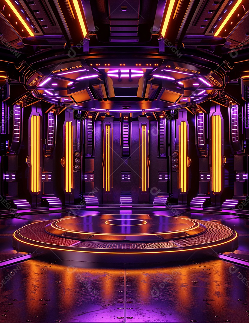 Cenário futurístico sobre fundo com luzes de led 3D