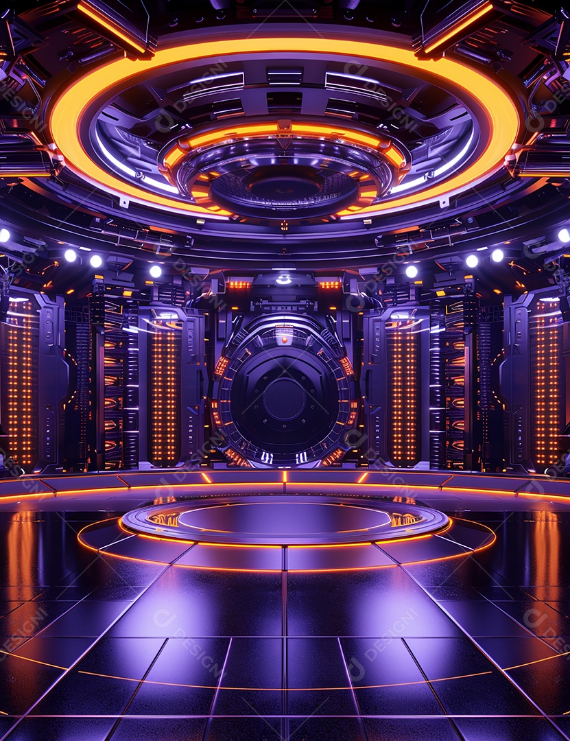 Cenário futurístico sobre fundo com luzes de led 3D