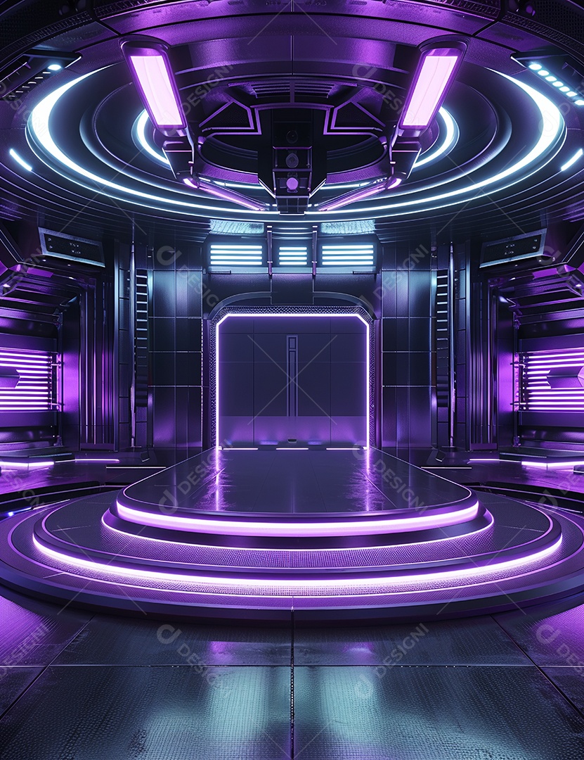 Cenário futurístico sobre fundo com luzes de led 3D