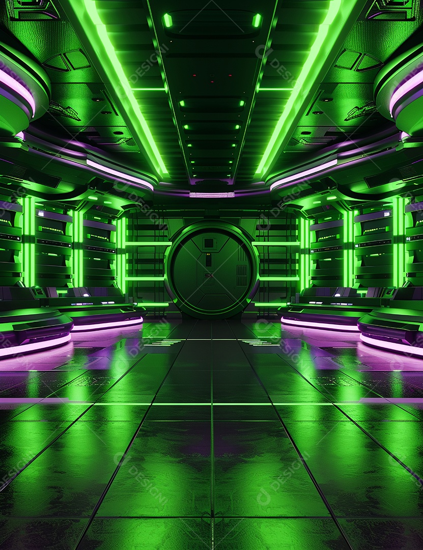 Cenário futurístico sobre fundo com luzes de led 3D