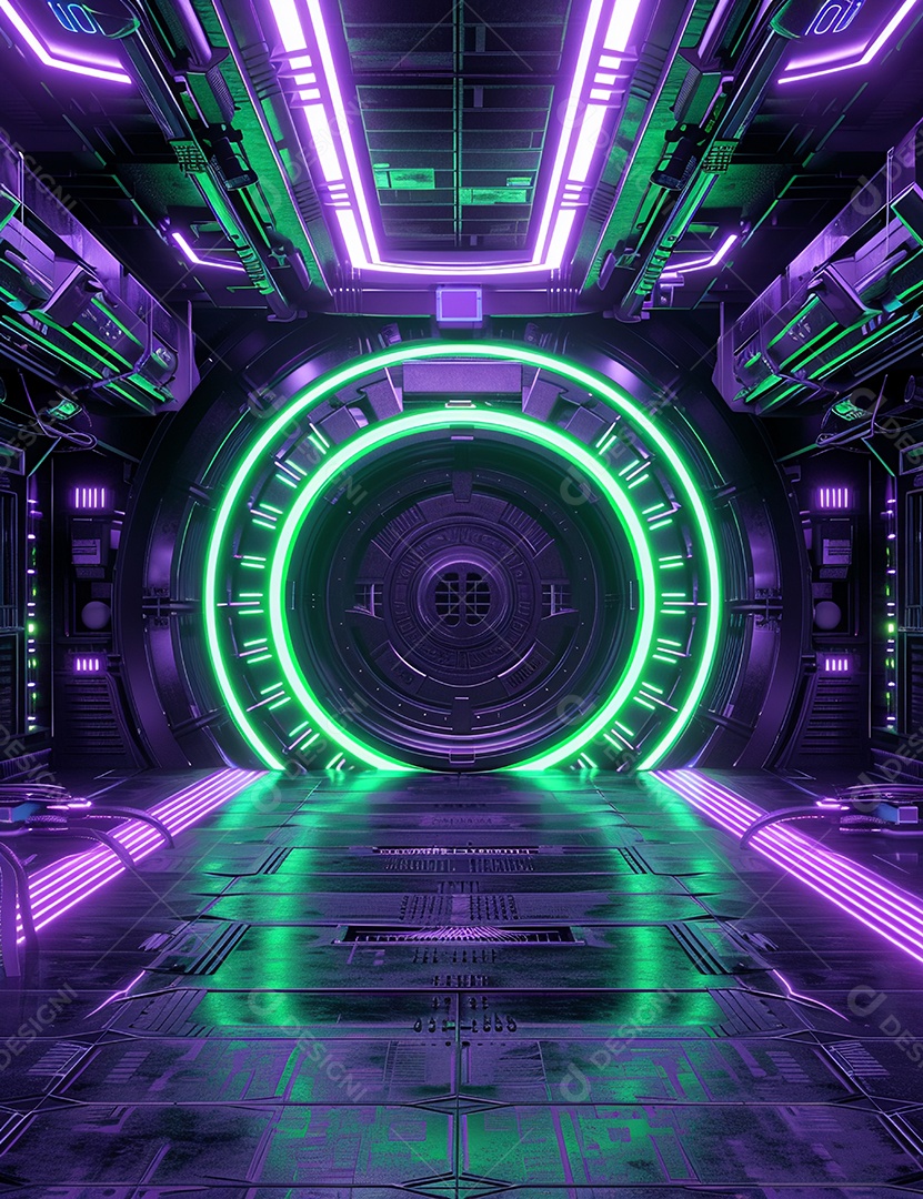 Cenário futurístico sobre fundo com luzes de led 3D