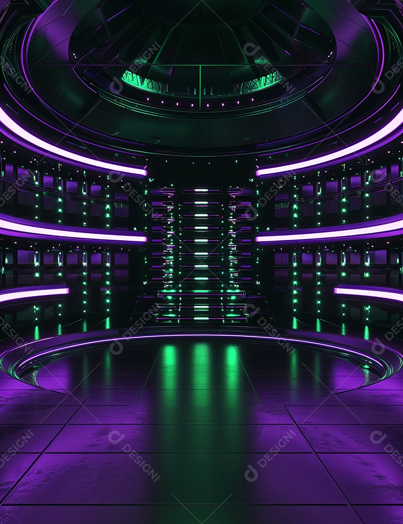 Cenário futurístico sobre fundo com luzes de led 3D