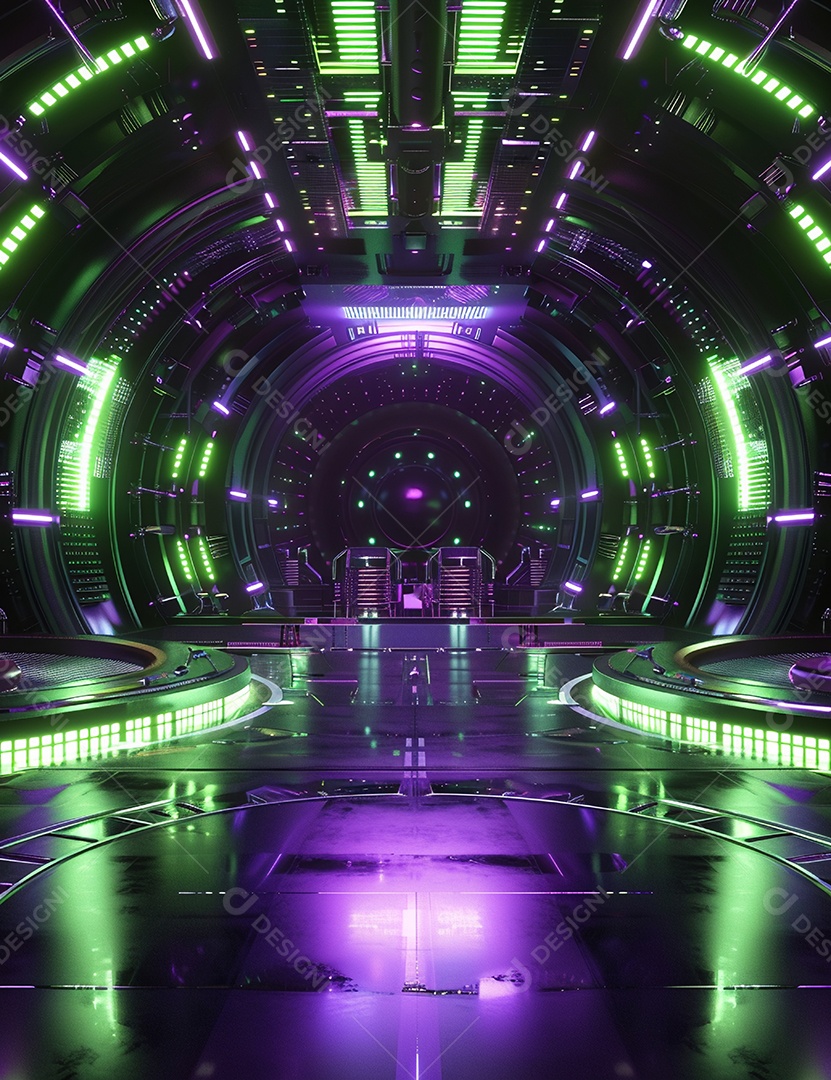 Cenário futurístico sobre fundo com luzes de led 3D