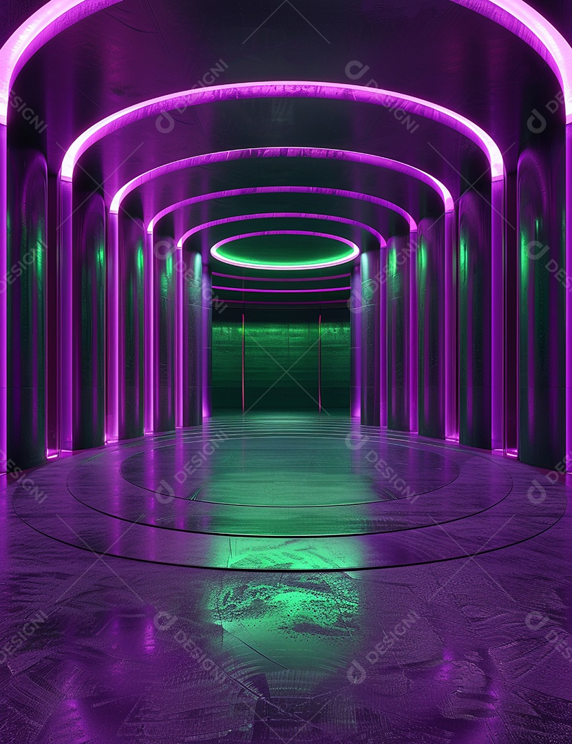 Cenário futurístico sobre fundo com luzes de led 3D