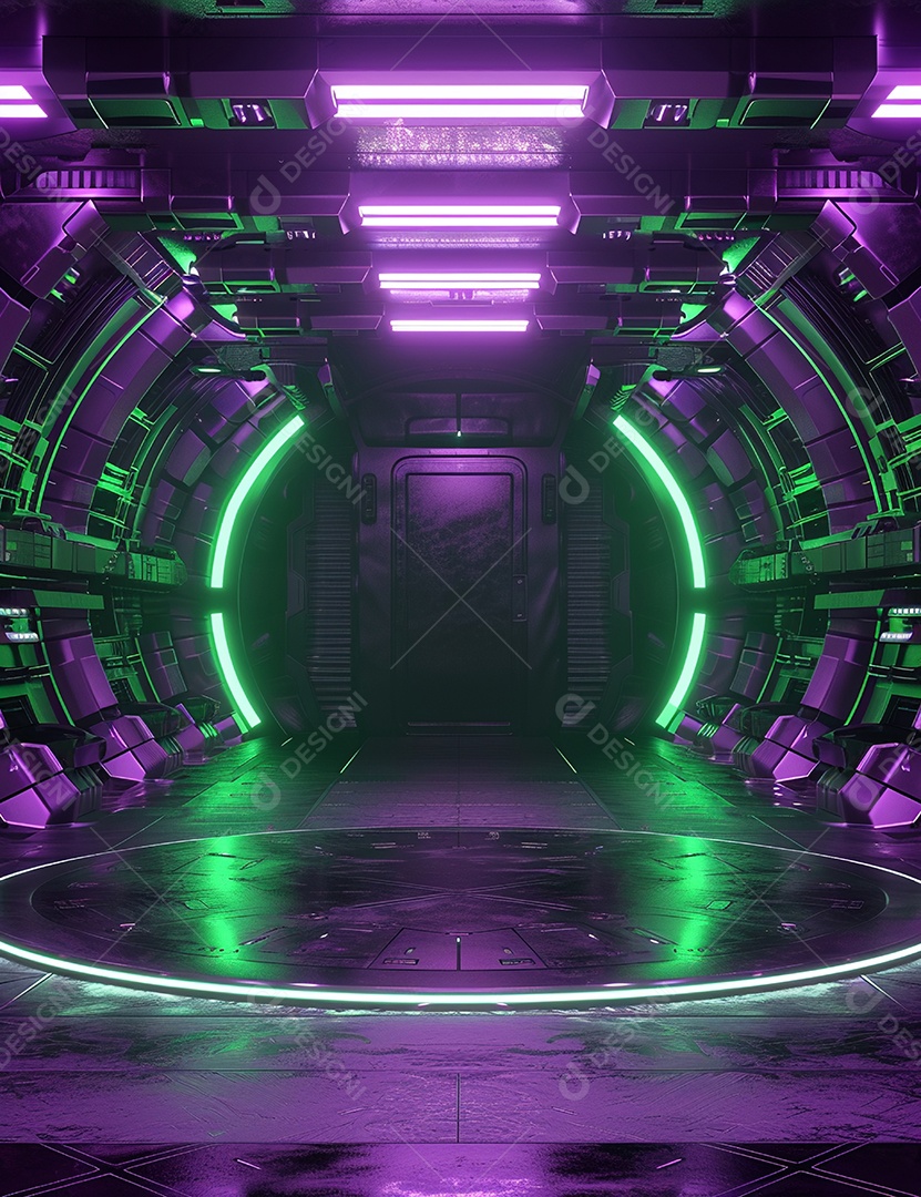 Cenário futurístico sobre fundo com luzes de led 3D