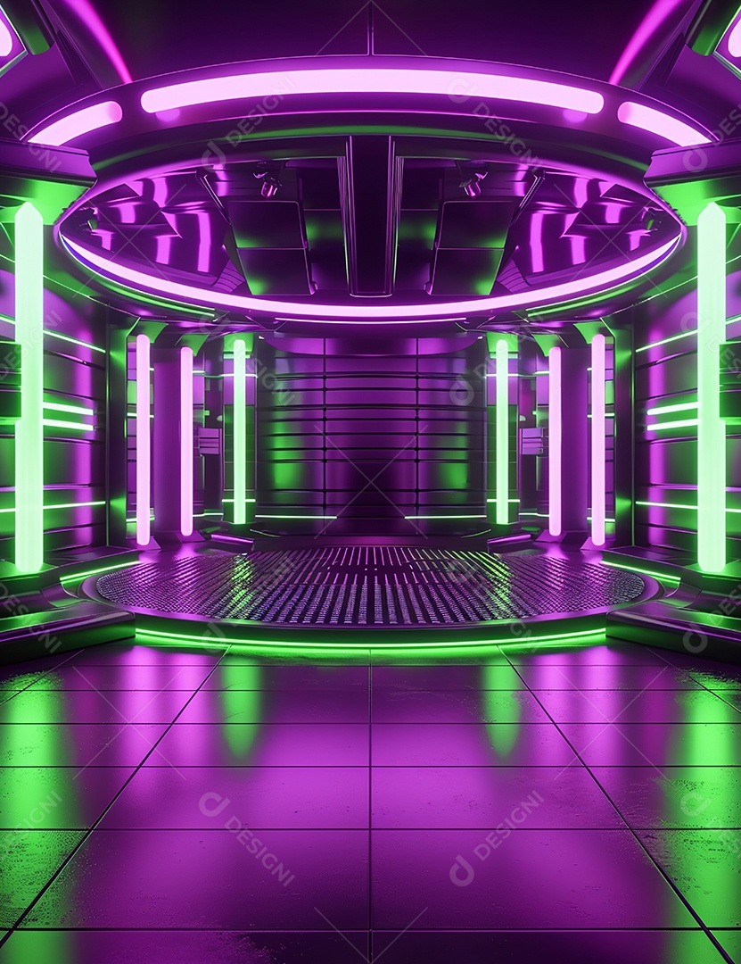 Cenário futurístico sobre fundo com luzes de led 3D