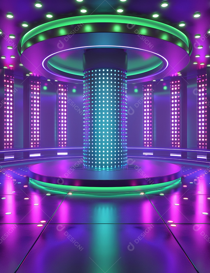 Cenário futurístico sobre fundo com luzes de led 3D