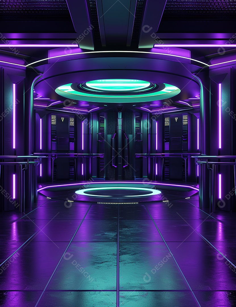 Cenário futurístico sobre fundo com luzes de led 3D