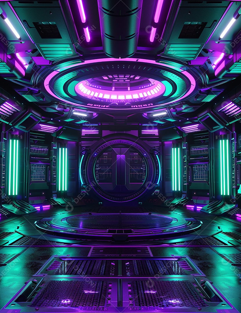 Cenário futurístico sobre fundo com luzes de led 3D