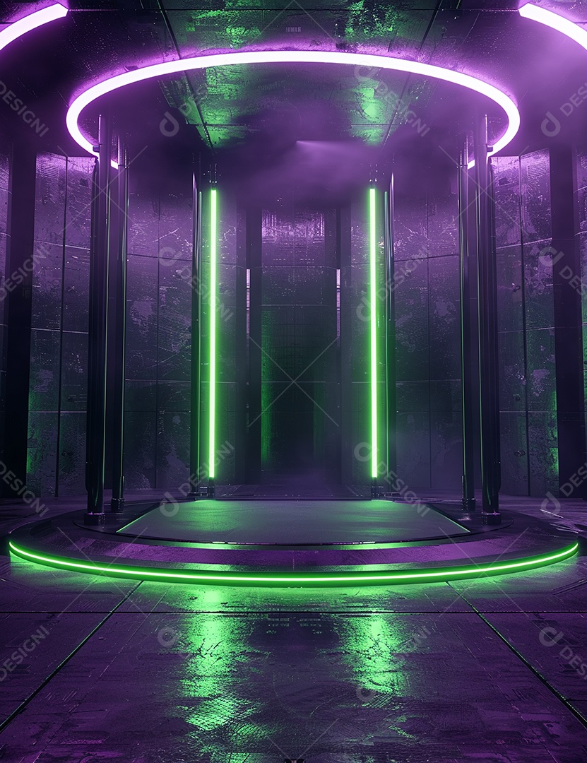 Cenário futurístico sobre fundo com luzes de led 3D