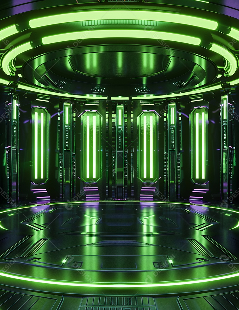 Cenário futurístico sobre fundo com luzes de led 3D