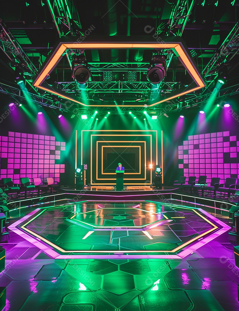 Cenário futurístico sobre fundo com luzes de led 3D