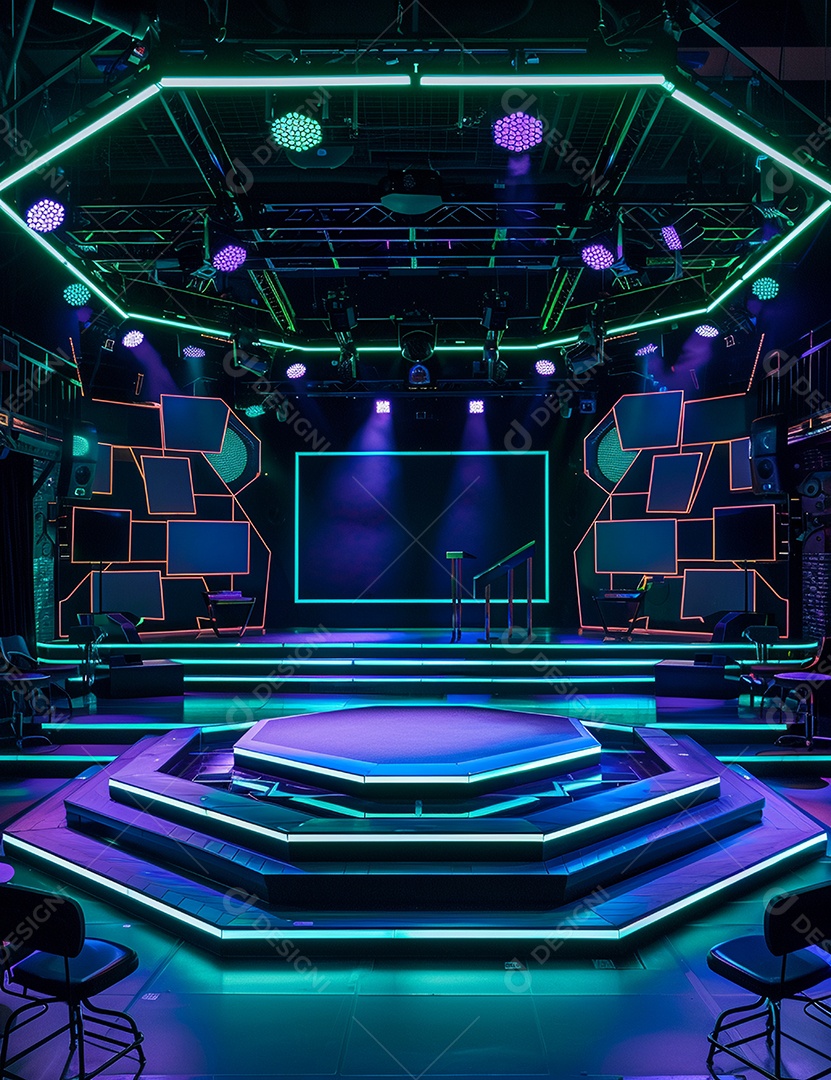 Cenário futurístico sobre fundo com luzes de led 3D