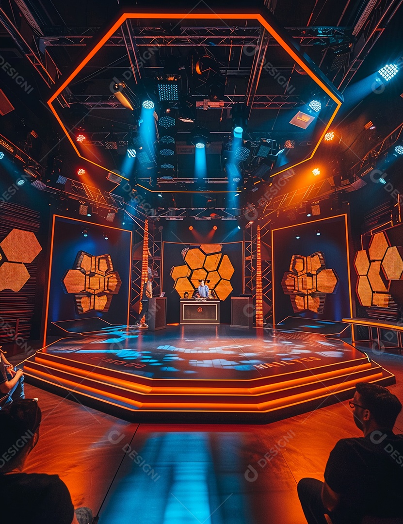 Cenário futurístico luzes coloridas de led