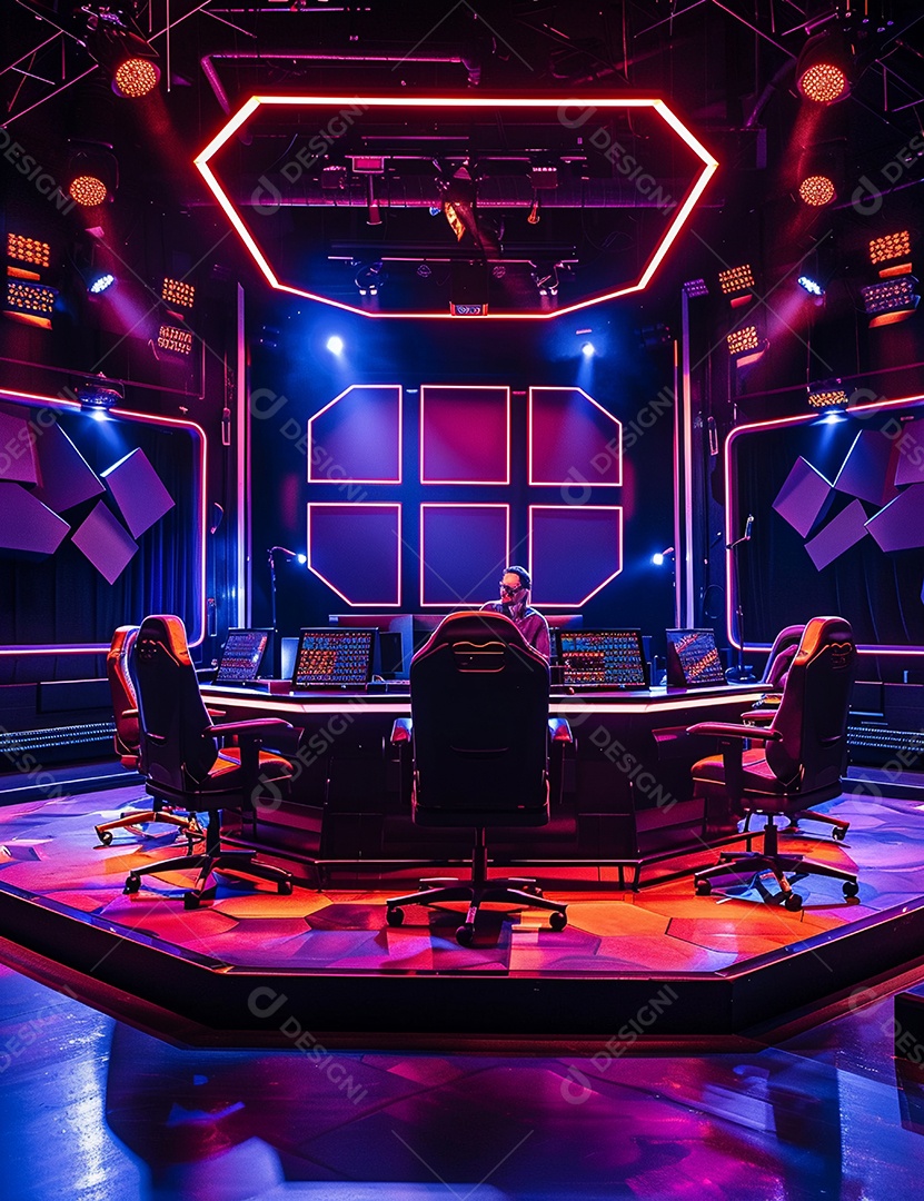 Cenário futurístico luzes coloridas de led