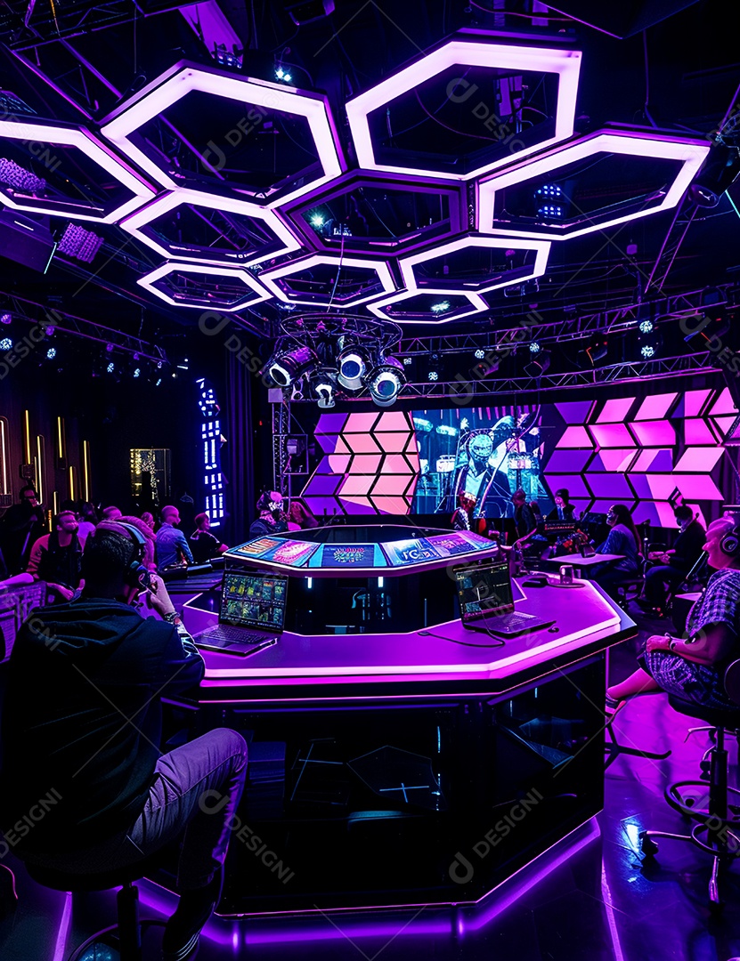 Cenário futurístico luzes coloridas de led