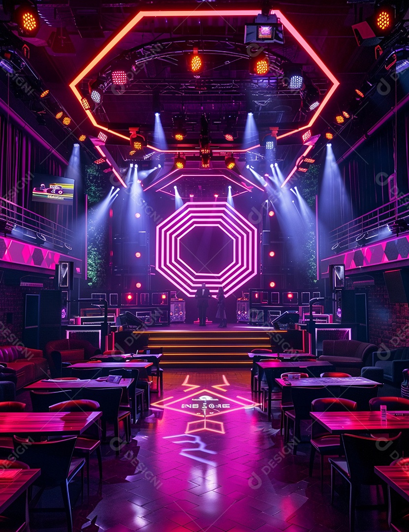 Cenário futurístico sobre fundo com luzes de led 3D