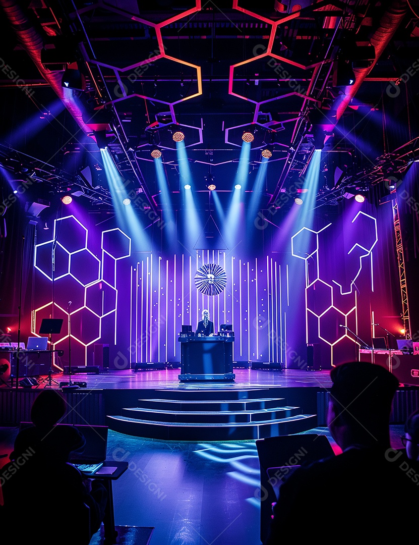 Cenário futurístico sobre fundo com luzes de led 3D