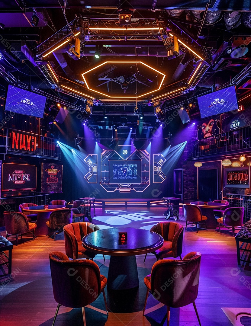 Cenário futurístico sobre fundo com luzes de led 3D