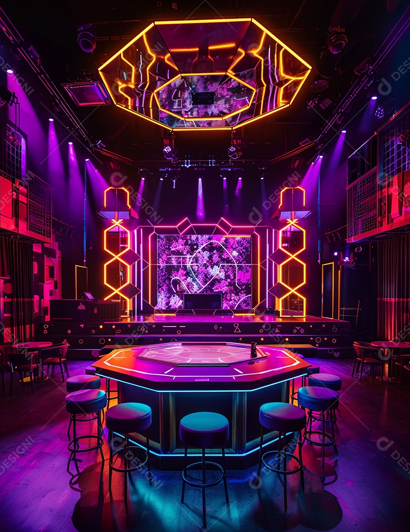 Cenário futurístico sobre fundo com luzes de led 3D