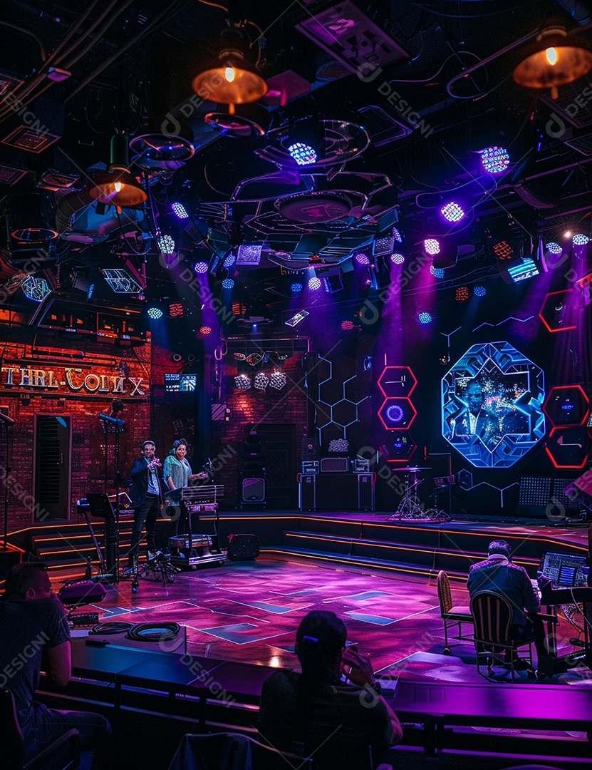 Cenário futurístico luzes coloridas de led