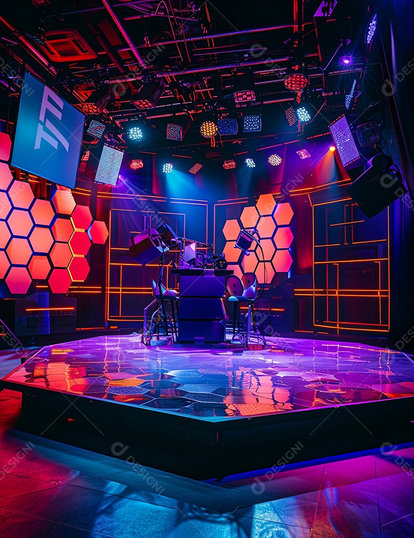 Cenário futurístico sobre fundo com luzes de led 3D