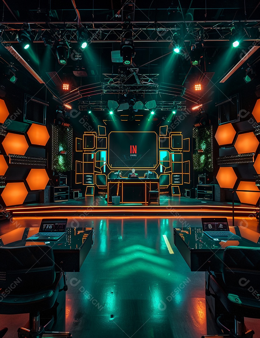 Cenário futurístico sobre fundo com luzes de led 3D