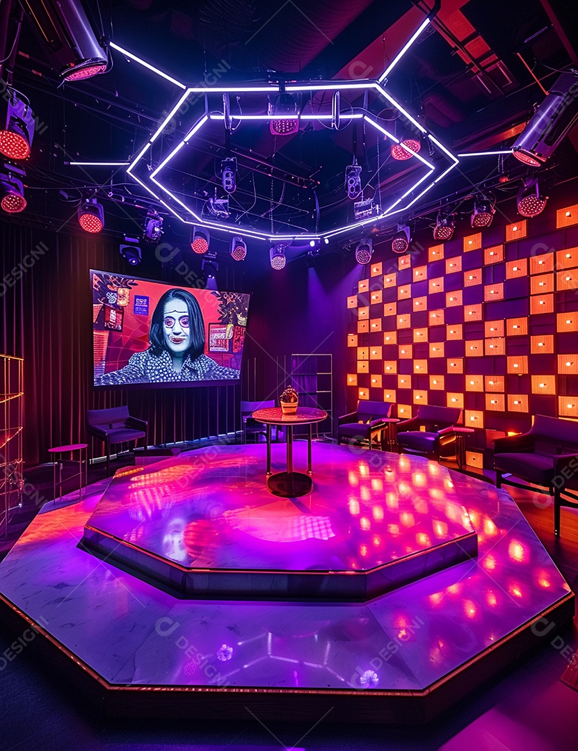 Cenário futurístico sobre fundo com luzes de led 3D