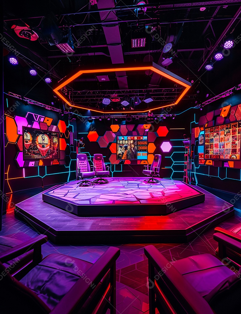 Cenário futurístico sobre fundo com luzes de led 3D