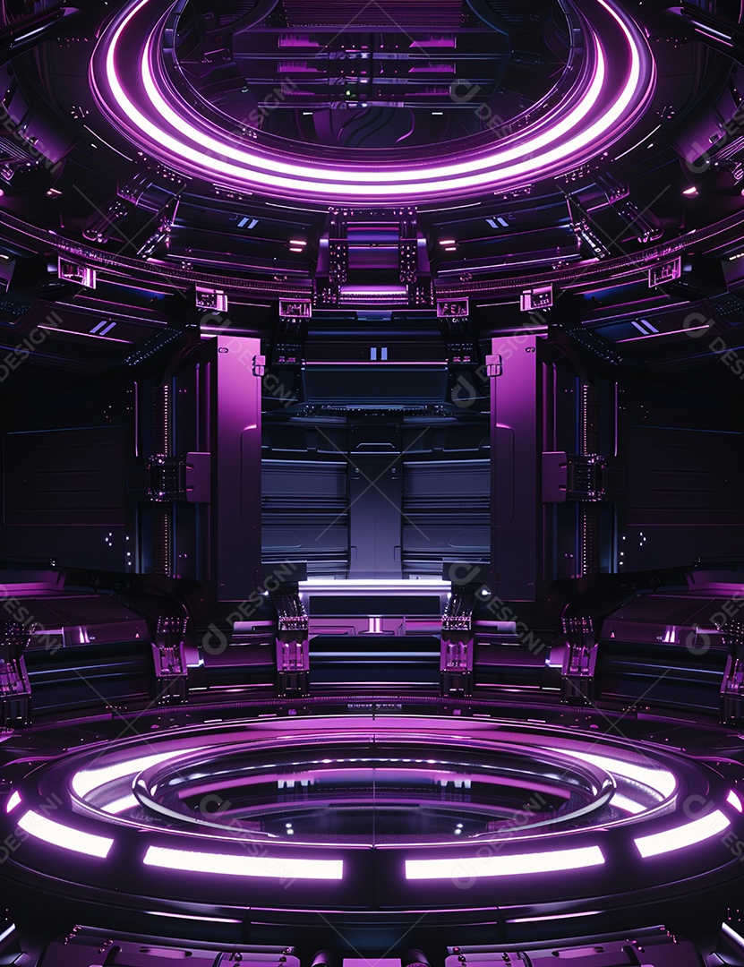 Cenário futurístico sobre fundo com luzes de led 3D