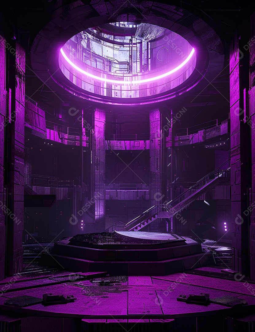 Cenário futurístico sobre fundo com luzes de led 3D