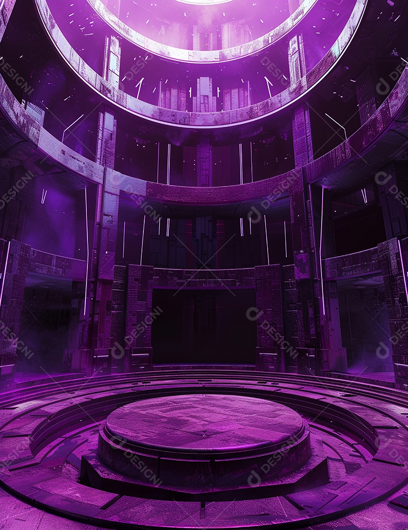 Cenário futurístico sobre fundo com luzes de led 3D