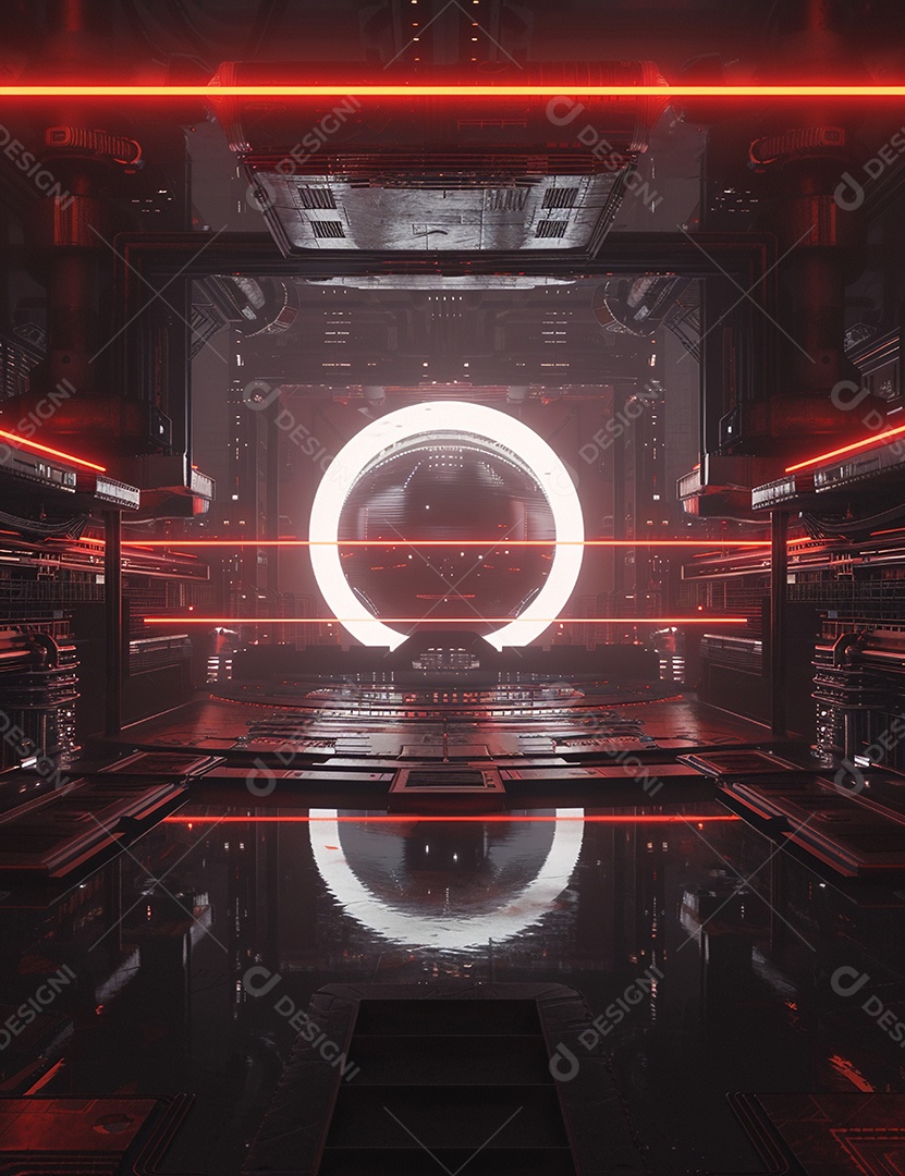 Cenário futurístico sobre fundo com luzes de led 3D