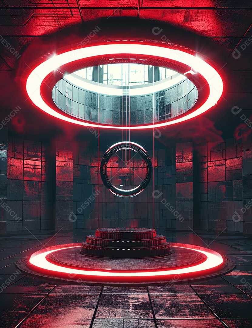 Cenário futurístico sobre fundo com luzes de led 3D