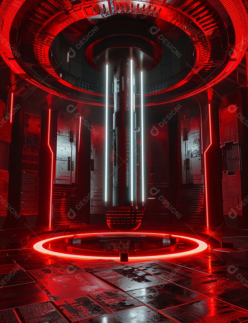 Cenário futurístico sobre fundo com luzes de led 3D