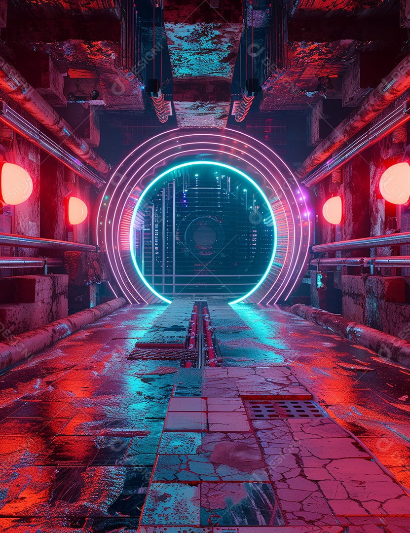 Cenário futurístico luzes coloridas de led