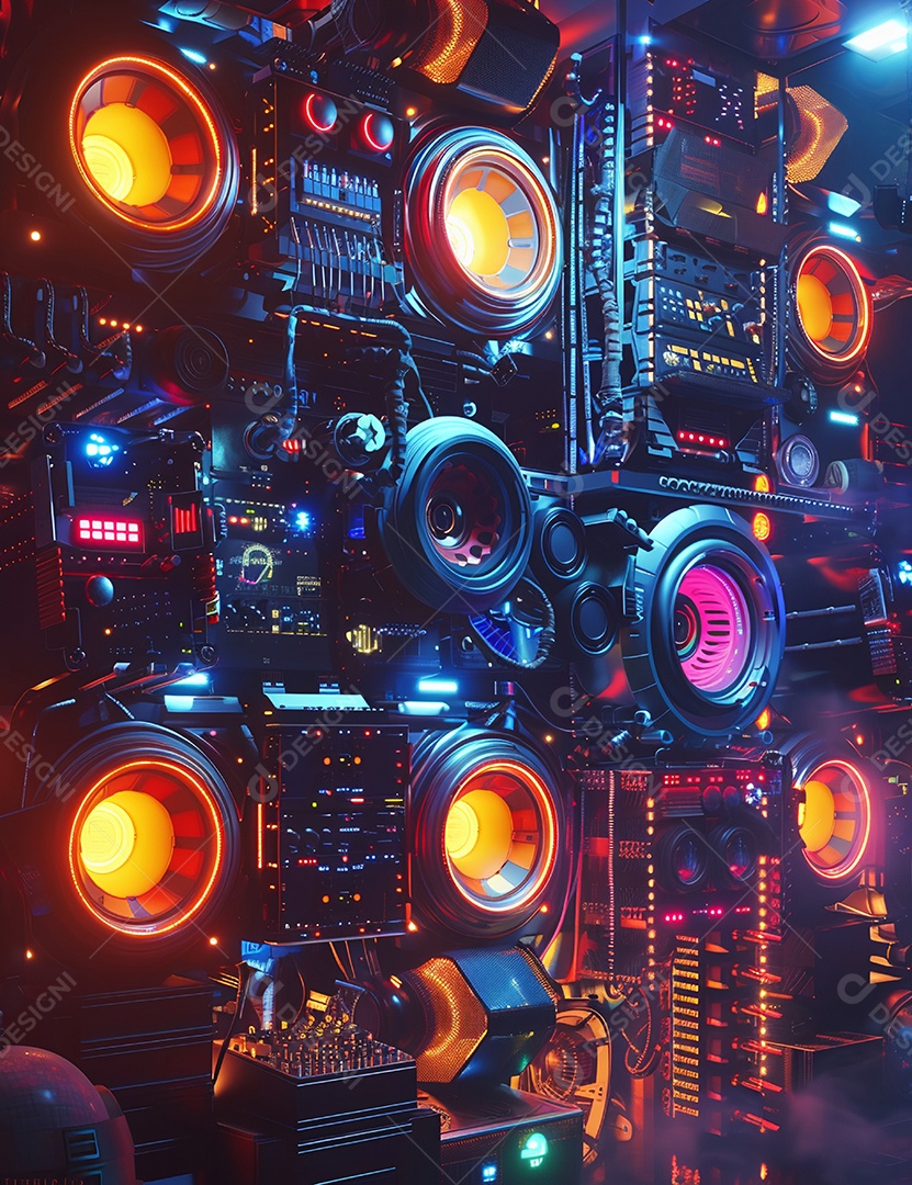 Máquina futurística com luzes de led