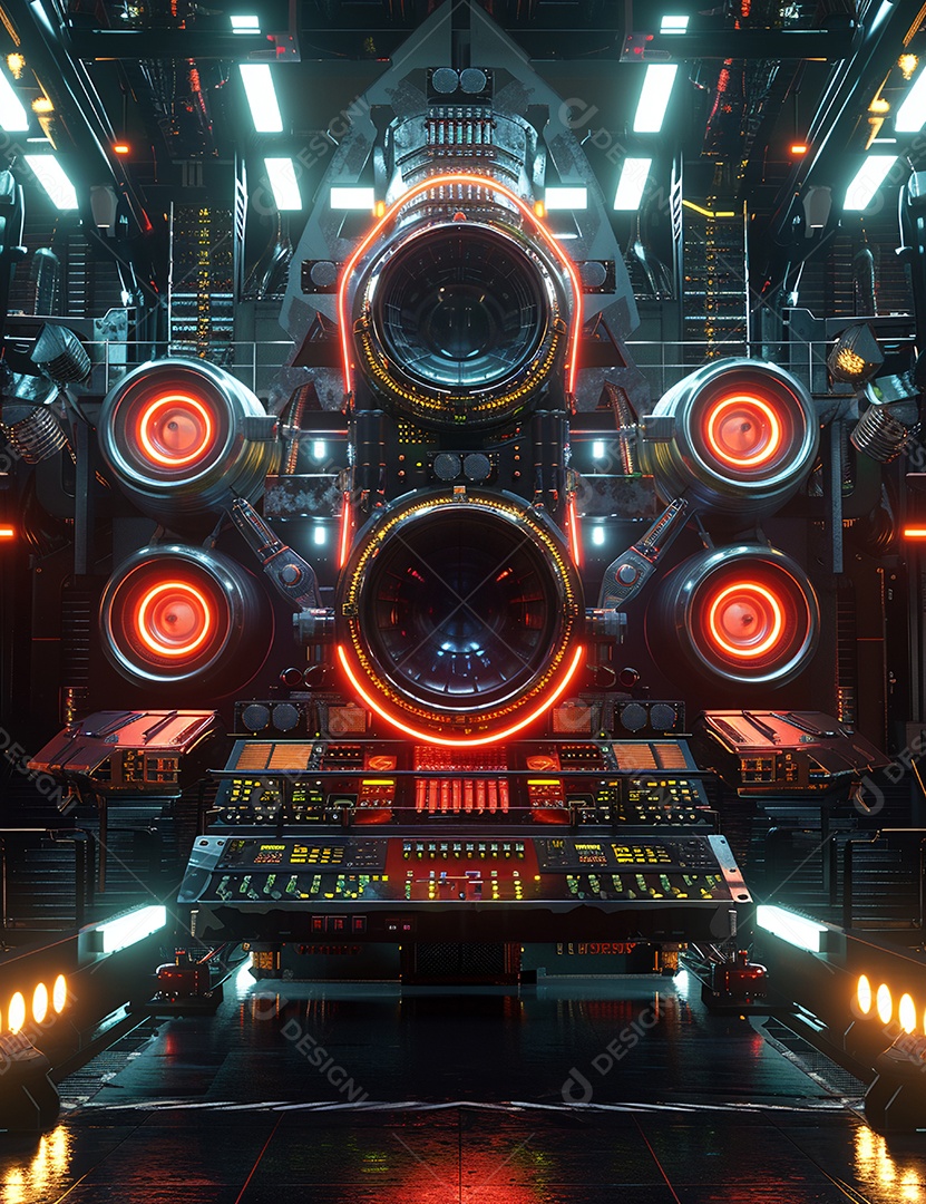 Máquina futurística com luzes de led