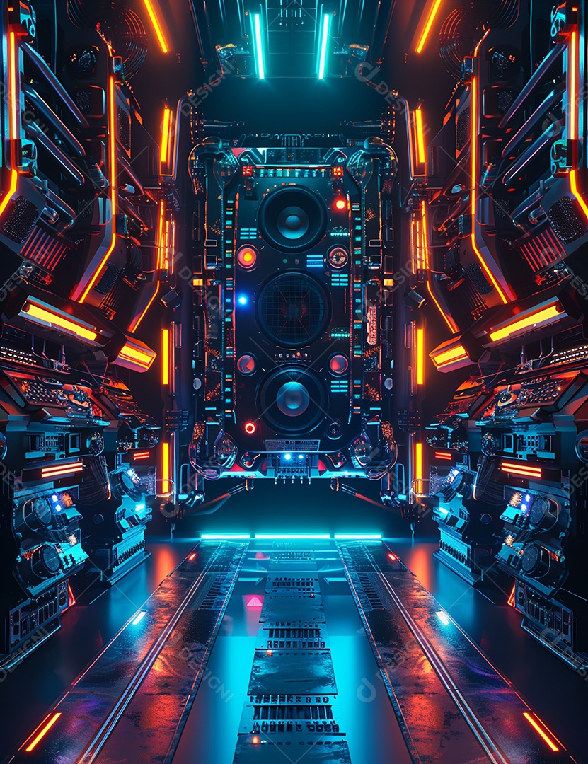 Máquina futurística com luzes de led