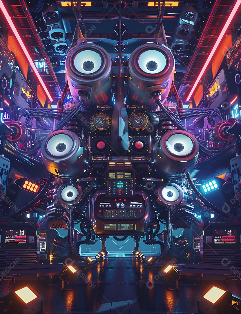 Máquina futurística com luzes de led