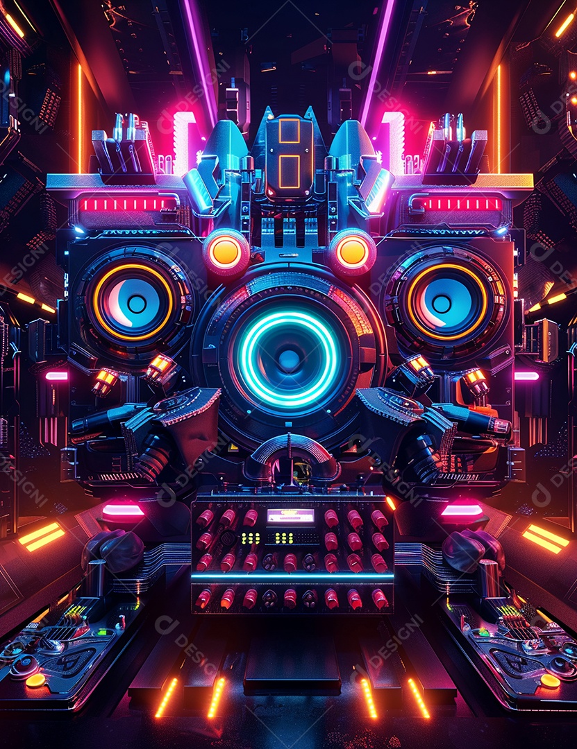 Máquina futurística com luzes de led