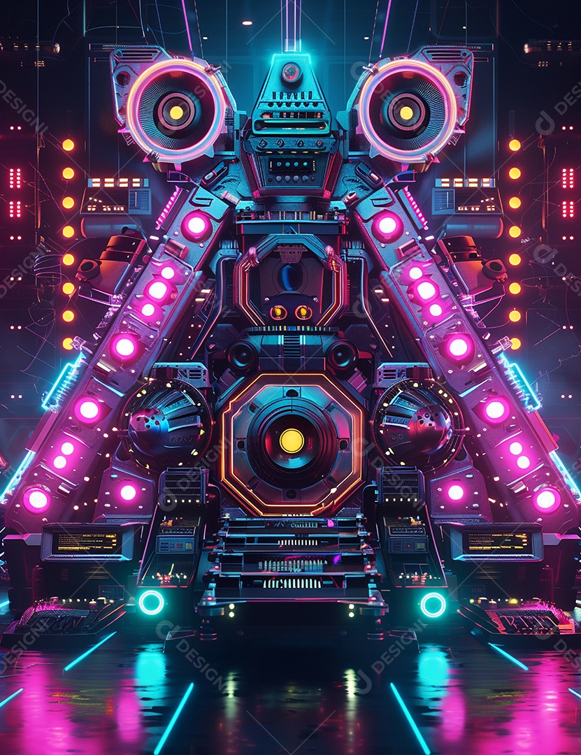 Máquina futurística com luzes de le