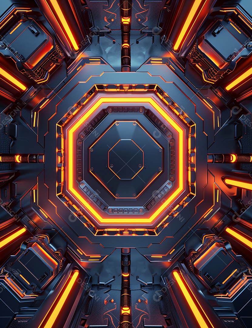 Cenário futurístico sobre fundo com luzes de led 3D