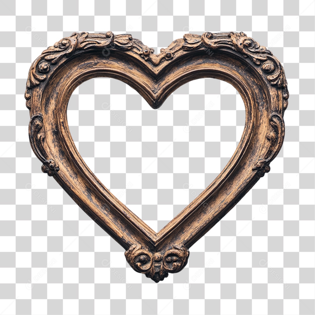 Quadro Coração Madeira PNG Transparente
